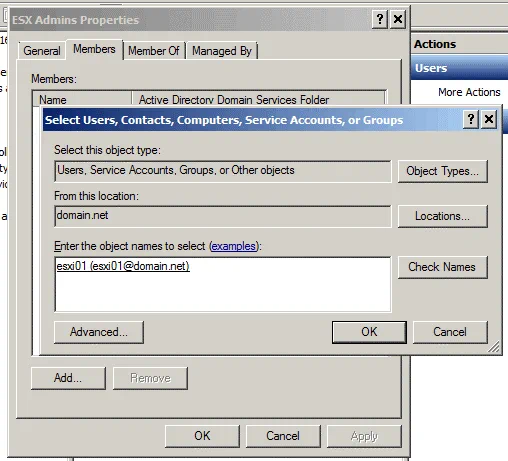 Adición de un nuevo usuario de dominio al grupo ESX Admins para iniciar sesión en ESXi sin utilizar una contraseña e inicio de sesión de ESXi.