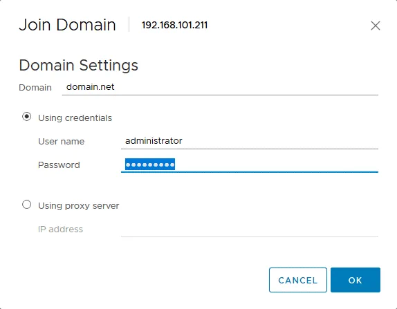Añadir un host ESXi a un dominio.