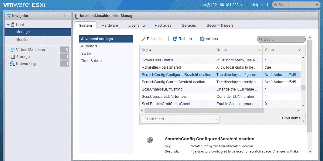 Configuración de la ubicación para almacenar los registros del sistema ESXi