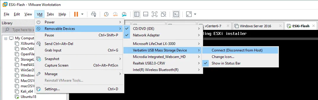 Conectar una unidad flash USB a una máquina virtual y ejecutar ESXi desde un dispositivo USB