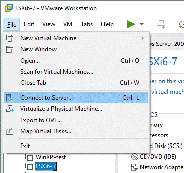 Conexión a un servidor VMware Workstation desde VMware Workstation utilizado como cliente.