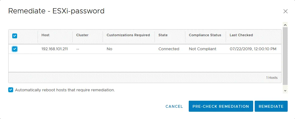 Todo está listo para remediar el host ESXi.