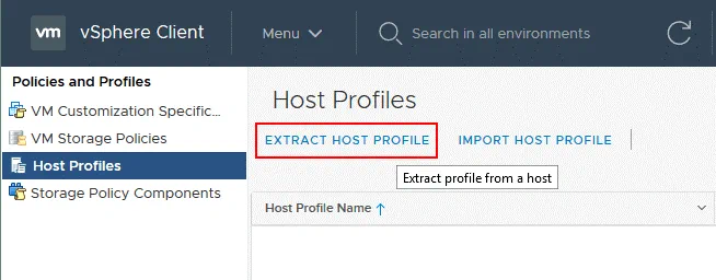 Extracción de un perfil de host para restablecer una contraseña ESXi olvidada.