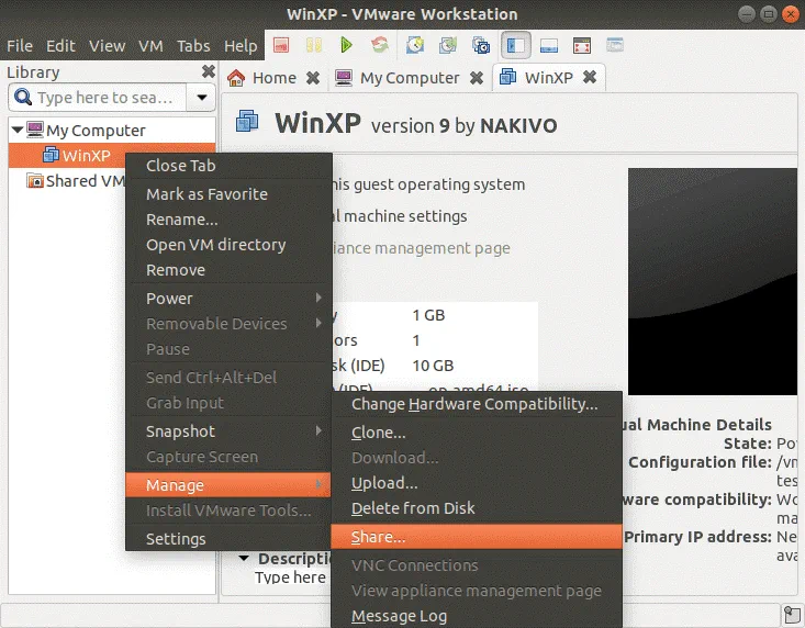 Compartiendo VMs en VMware Workstation Server.