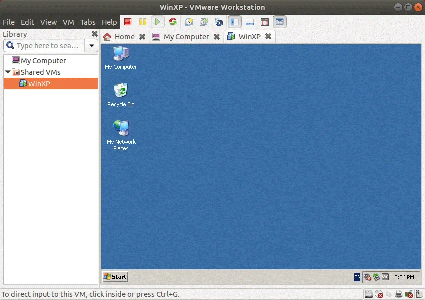 La máquina virtual se comparte en VMware Workstation Server.