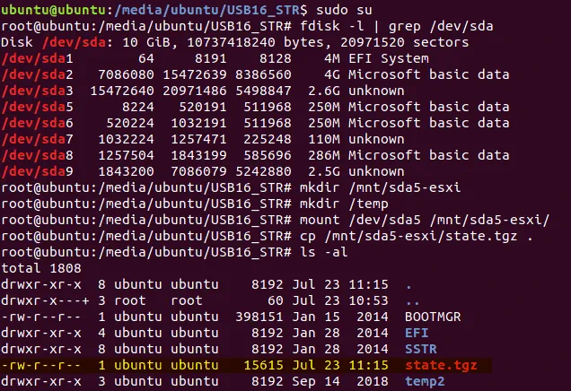Se ha copiado el archivo state.gz que contiene los hashes de contraseña de ESXi para los usos de ESXi.