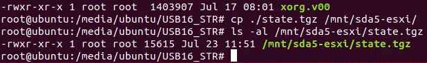 El archivo state.tgz que contiene el hash de la contraseña por defecto de ESXi de la contraseña conocida se copia correctamente.
