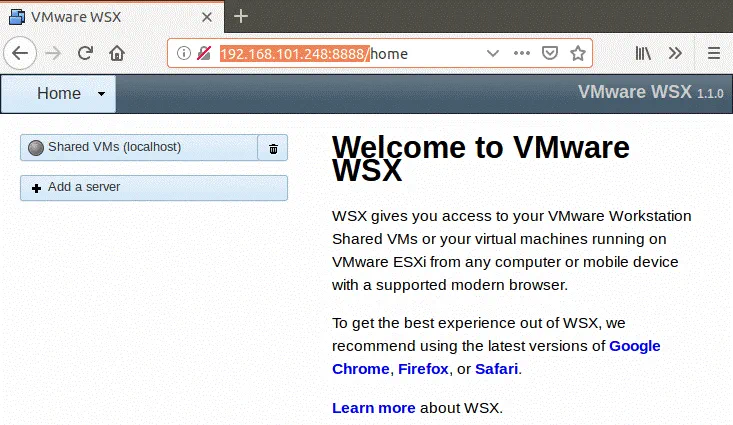 La interfaz web de VMware WSX.