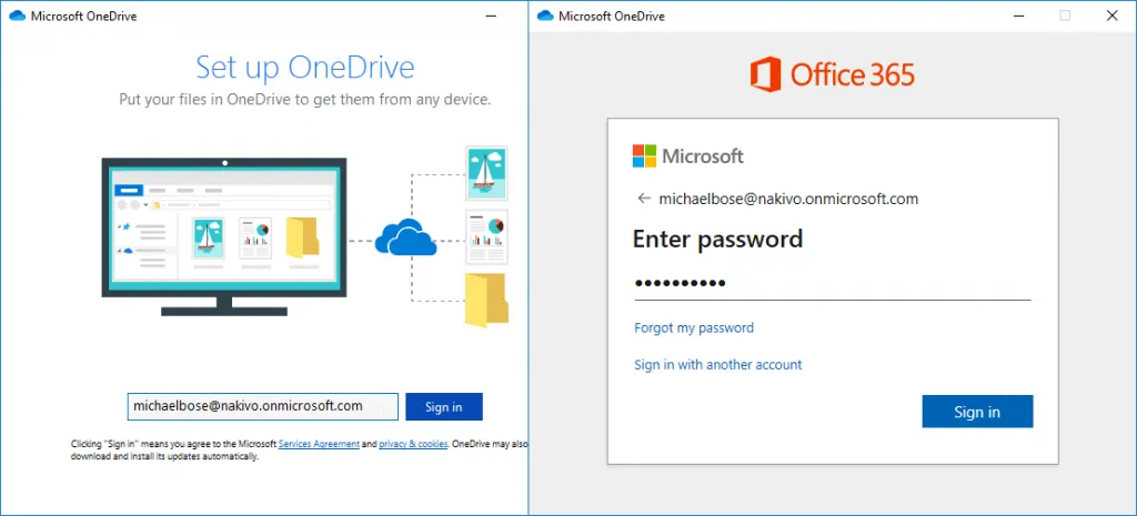 Setup of OneDrive account in OneDrive sync client
