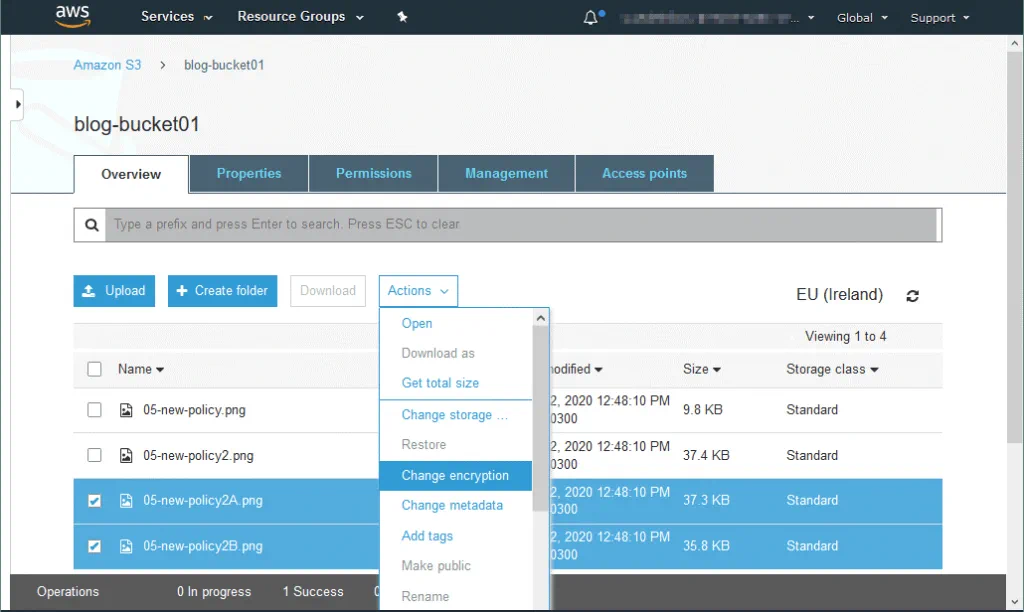 Changing AWS S3 encryption settings for custom files stored in an S3 bucket