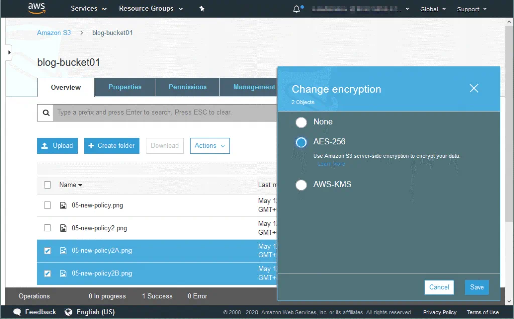 Changing AWS S3 encryption settings for custom files stored in an S3 bucket