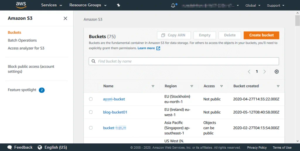 Abrir el bucket de S3 para configurar el cifrado de Amazon S3