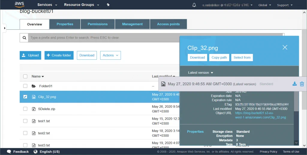 Amazon S3 storage