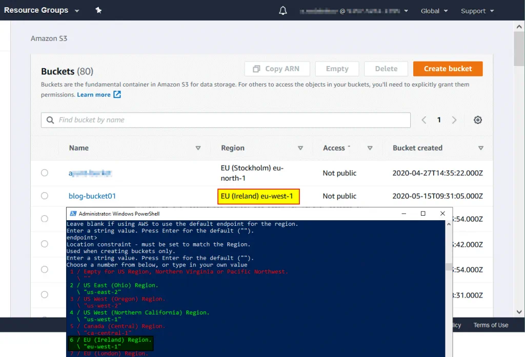 Selecting the AWS region
