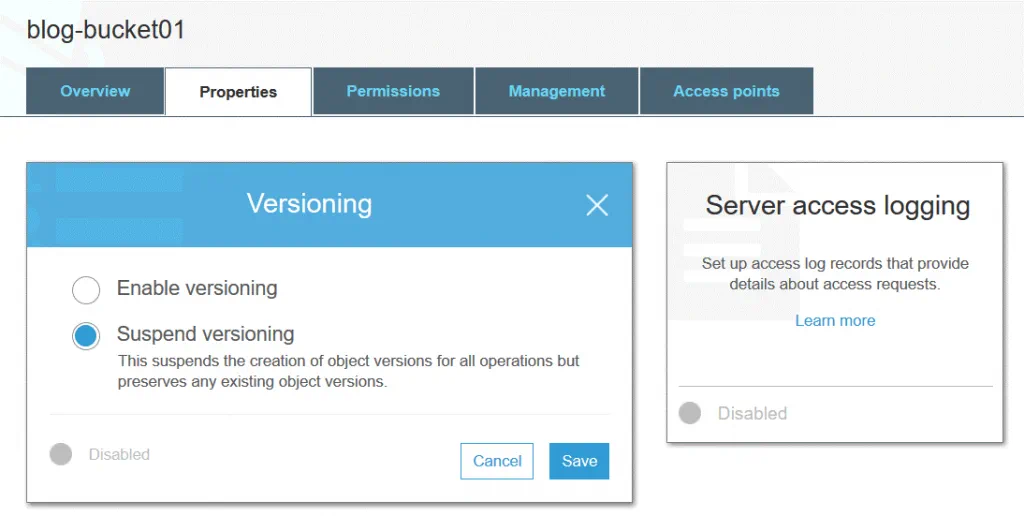 Versioning in Amazon S3 storage