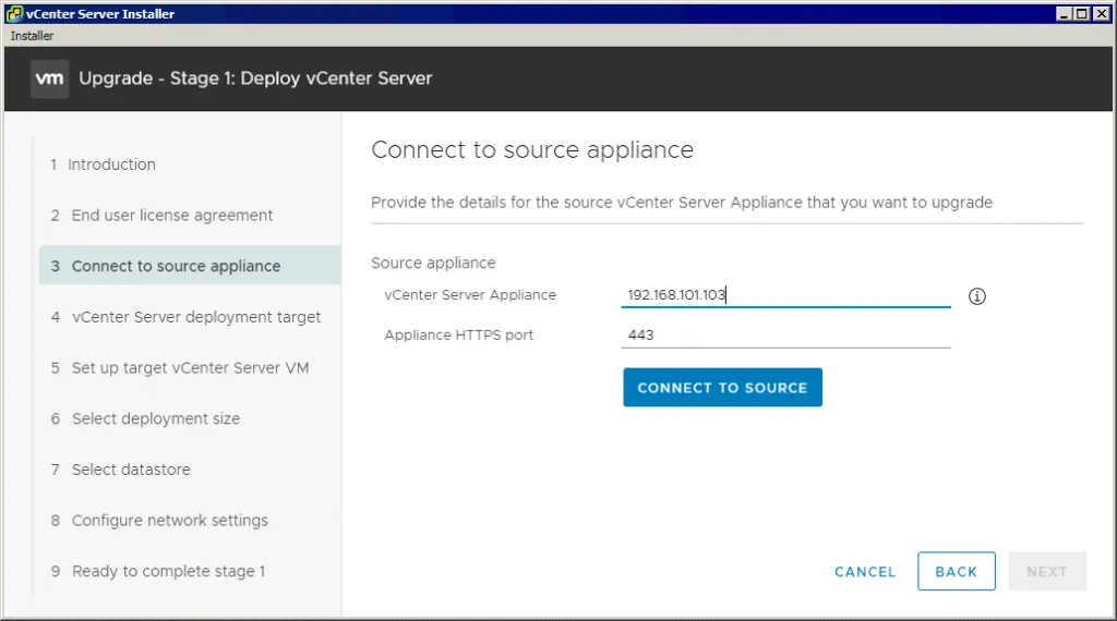 Connecting-to-source-vCenter-Server-Appliance-for-performing-upgrade-to-vCenter-7