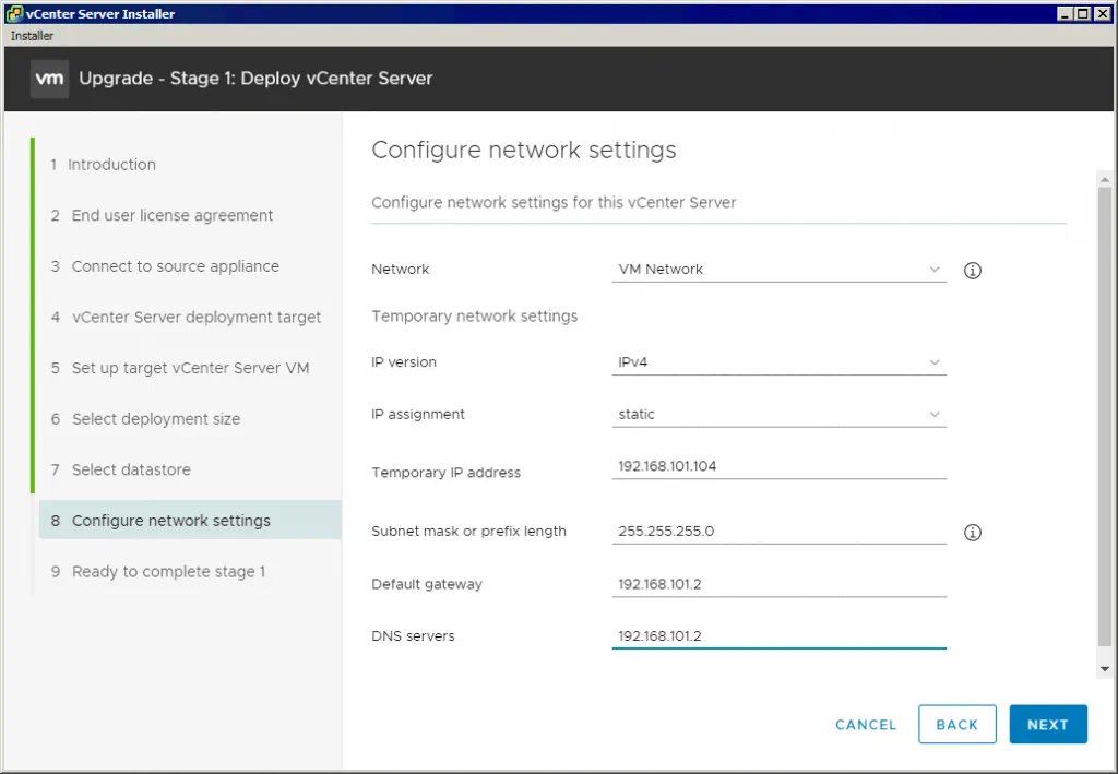 Actualizar a vCenter-7-configurar-ajustes-de-red