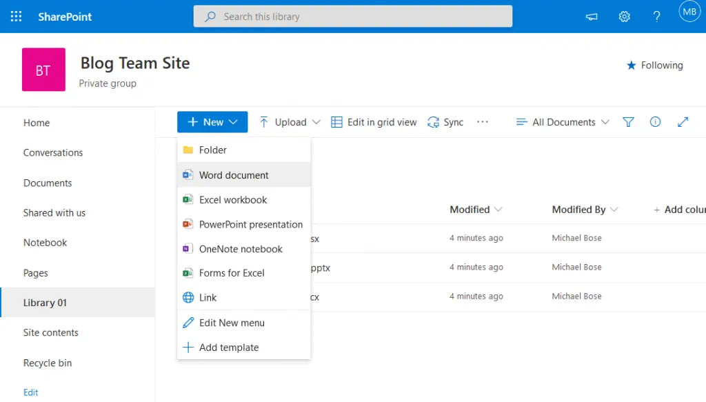 Creating-a-new-document-in-a-library-of-Microsoft-SharePoint-Online