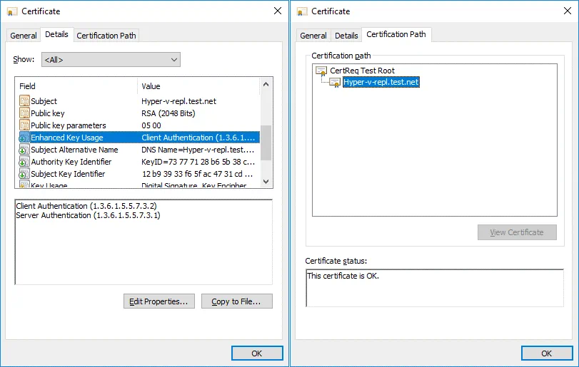 Checking other parameters of the certificates