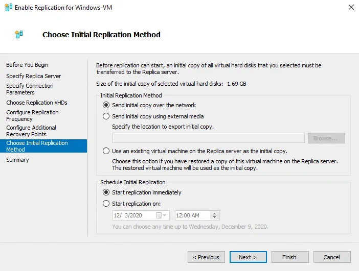 Choosing initial replication method