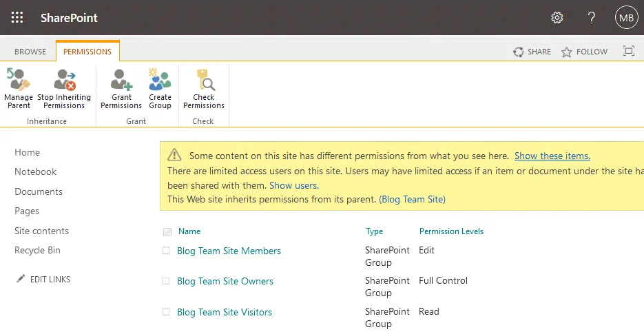 Configuración de permisos de sitio en el sistema de gestión de datos de SharePoint