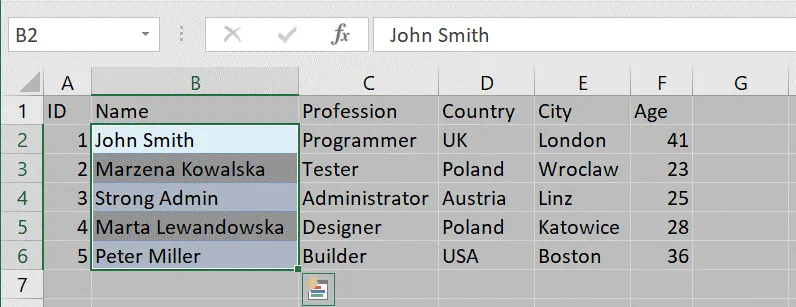 Copying a column from an Excel table