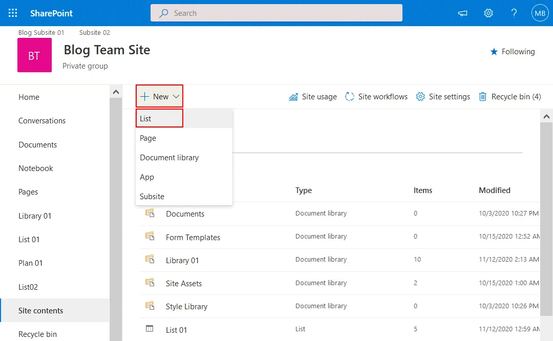 Creating a new list to import data from Excel