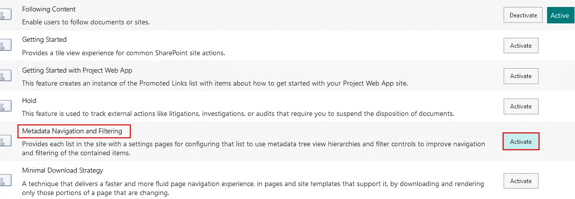 Habilitación de la navegación y el filtrado de metadatos para la gestión de documentos de SharePoint