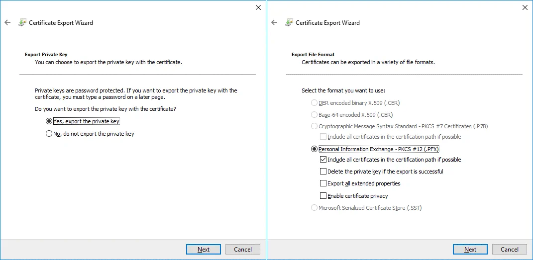 Exporting a certificate