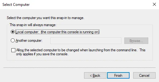 Selecting a computer for Windows certificate manager
