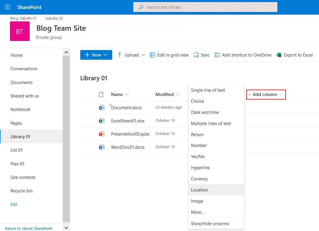 Gestión de documentos SharePoint: añadir columnas para metadatos