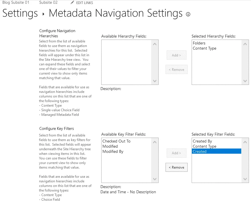Gestión de documentos SharePoint: configuración de la navegación de metadatos