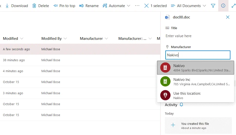 Gestión de documentos SharePoint: introducción de metadatos para un archivo