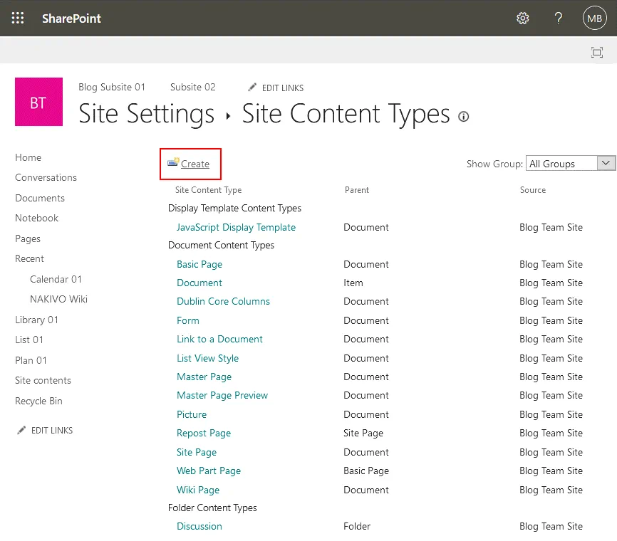 Gestión de documentos SharePoint: tipos de contenido de sitio