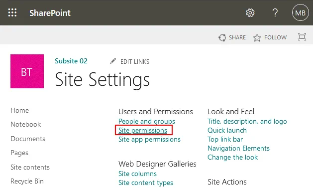 El sistema de gestión de documentos SharePoint: ajustes y permisos del sitio
