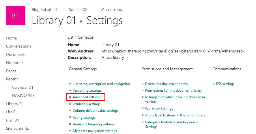 Uso de las herramientas de gestión de SharePoint para configurar los ajustes avanzados de una biblioteca