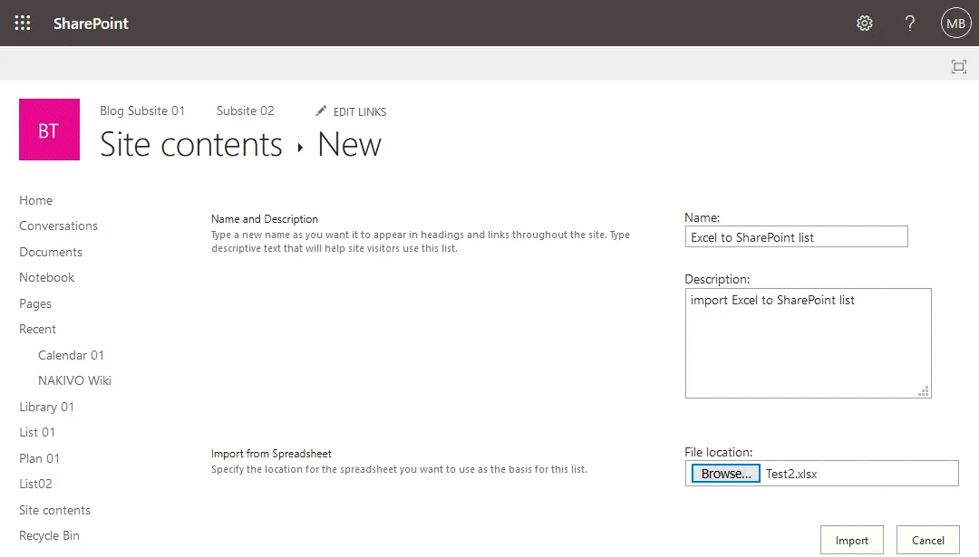 Using an app to export an Excel table to a SharePoint list