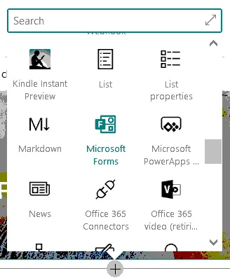 Añadir Microsoft Forms en una nueva parte web en una página de un sitio SharePoint
