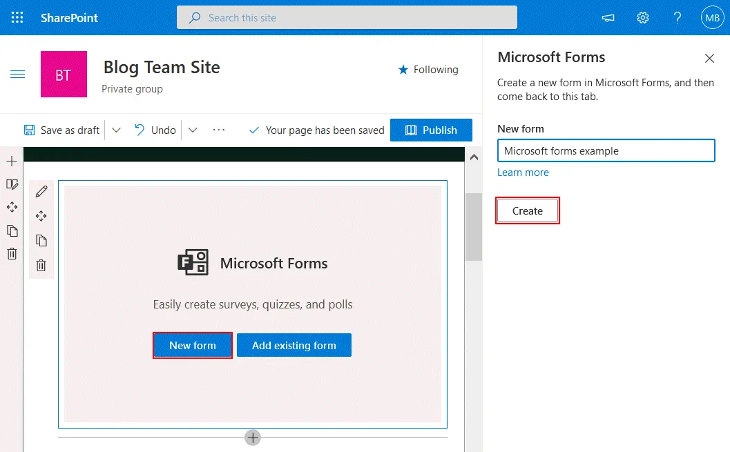 Creación de un nuevo formulario en Microsoft Forms
