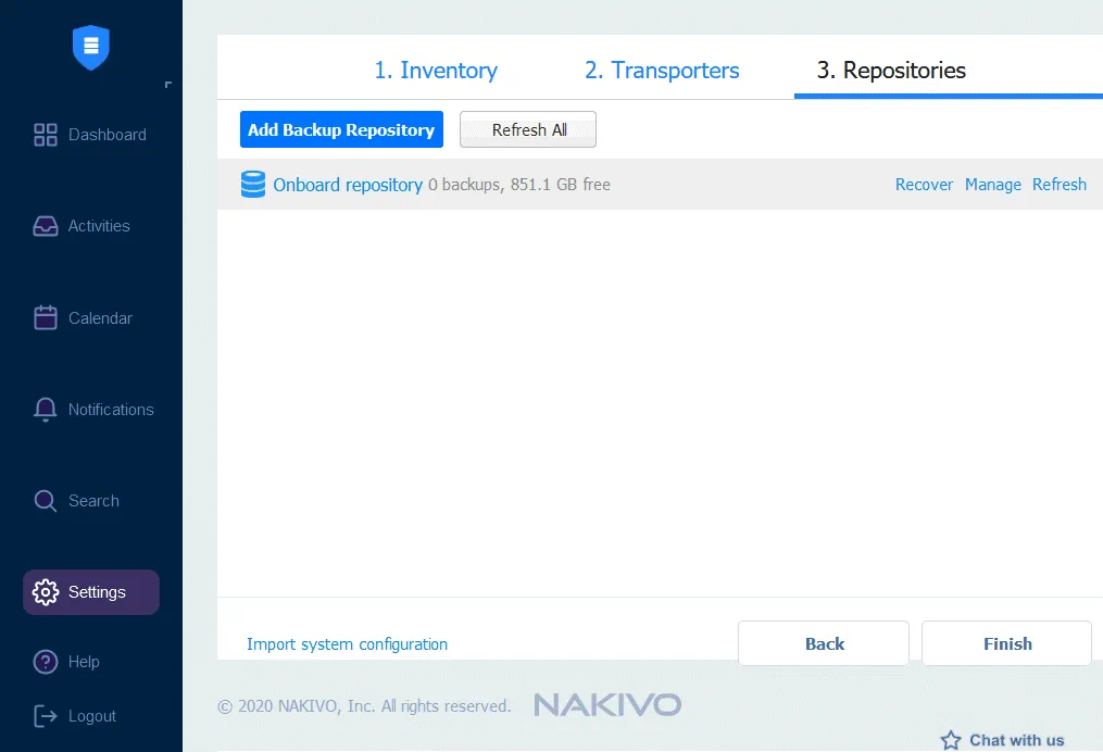 Managing backup repositories and using NAS for backup storage on a backup appliance