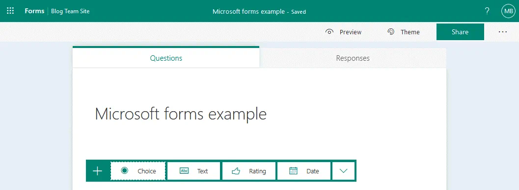 Ejemplo de formularios Microsoft: creación de una encuesta