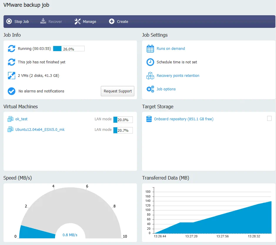 NAS for backup storage - a backup job is running and data is transferred to NAS