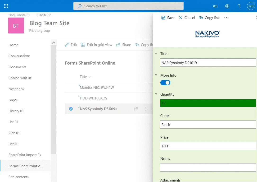 El campo se rellena con el color verde en un formulario de SharePoint si el valor es 1 o más