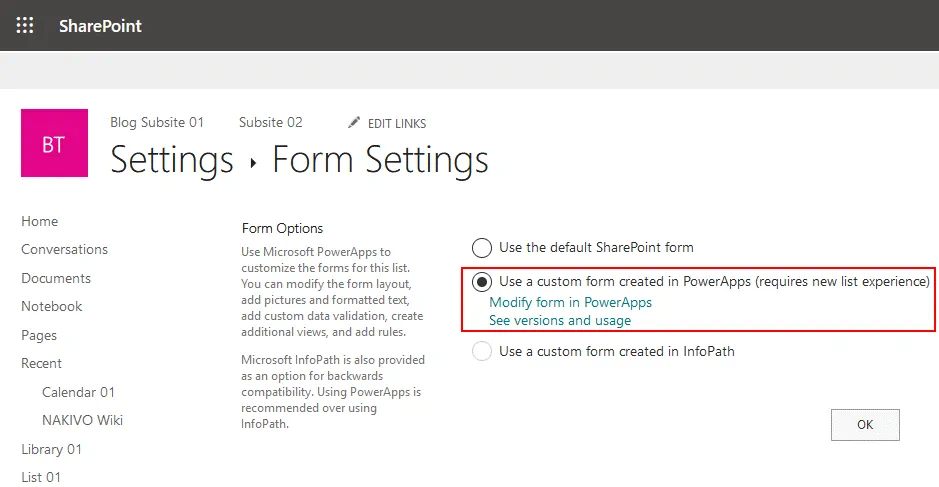 Uso de un formulario personalizado creado en PowerApps