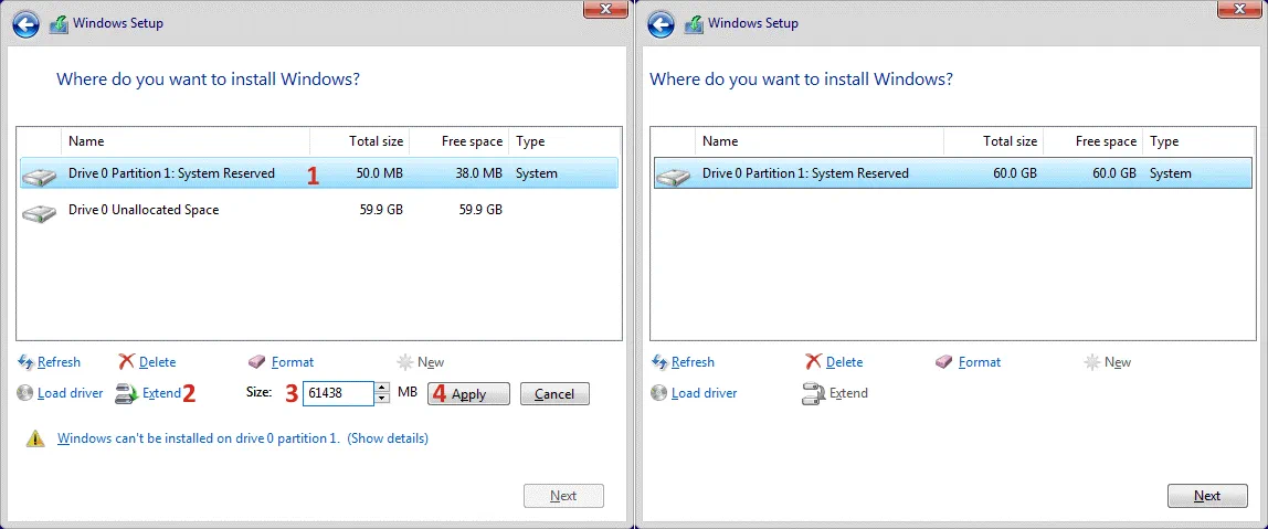 Configuring a partition scheme to install Windows 10
