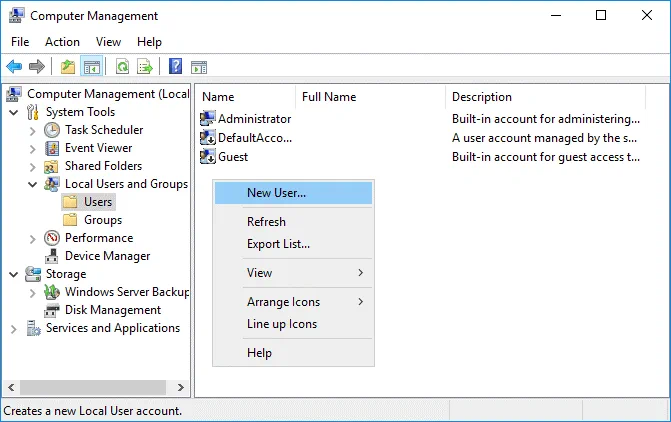 Creating a new user for SMB file sharing in Windows