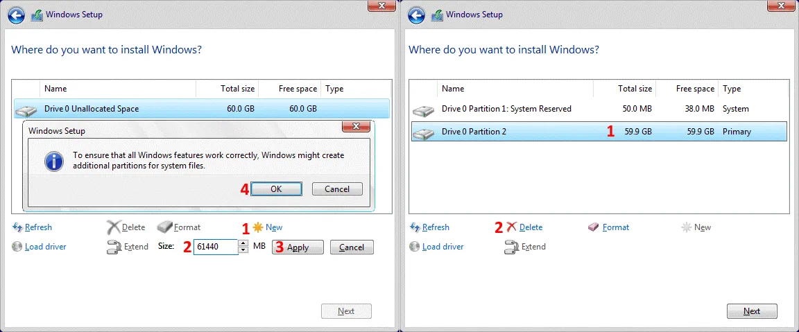 Creating partitions to install Windows 10 as a VM guest OS