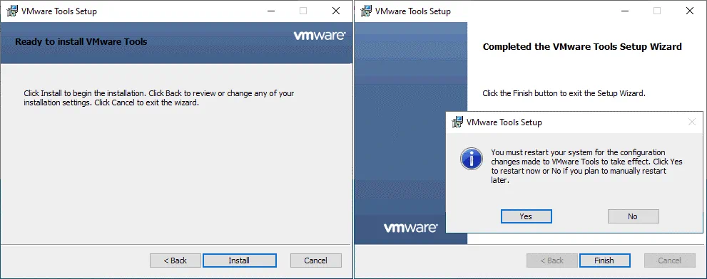 Finishing installation of VMware Tools