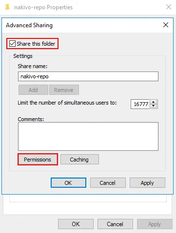 Sharing a folder and configuring permissions