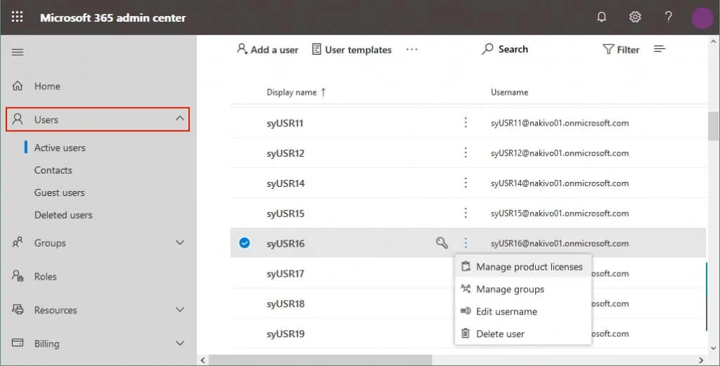 Office 365 company administrator can manage Office 365 users in Microsoft 365 admin center